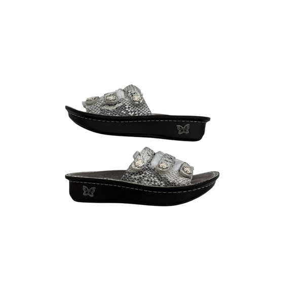 Alegria Lite Women Fio Slide Snake Skin Black Gray Leather Sandals Size 37 - Picture 3 of 11